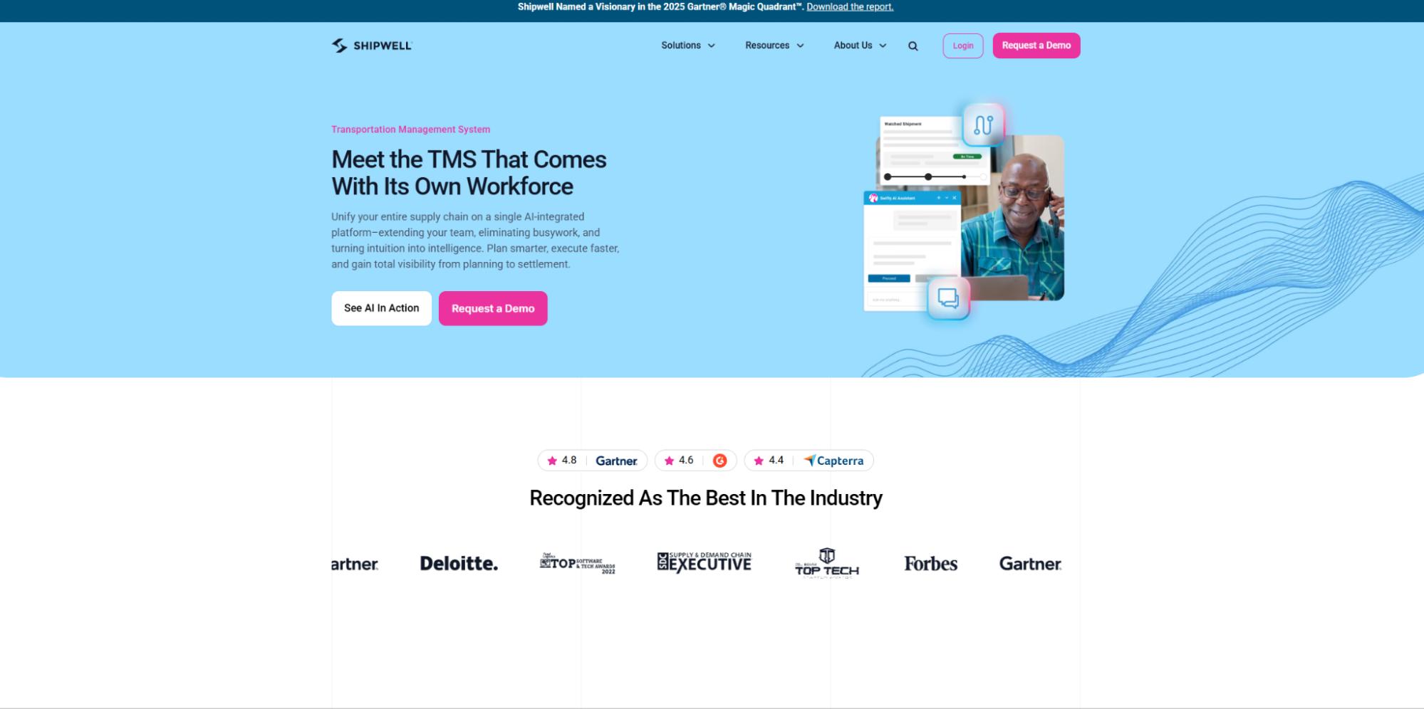 Shipwell homepage showing TMS platform
