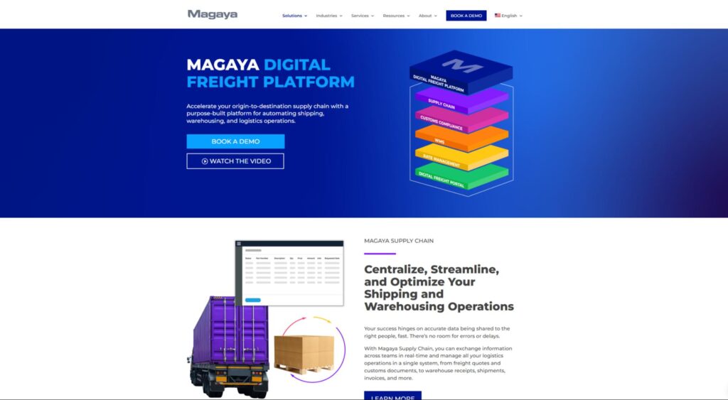 Magaya website hero promoting the Magaya Digital Freight Platform