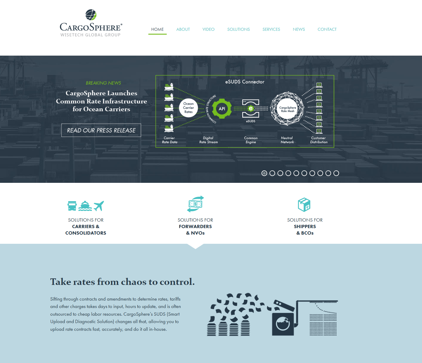 CargoSphere homepage banner on common rate infrastructure for ocean carriers.